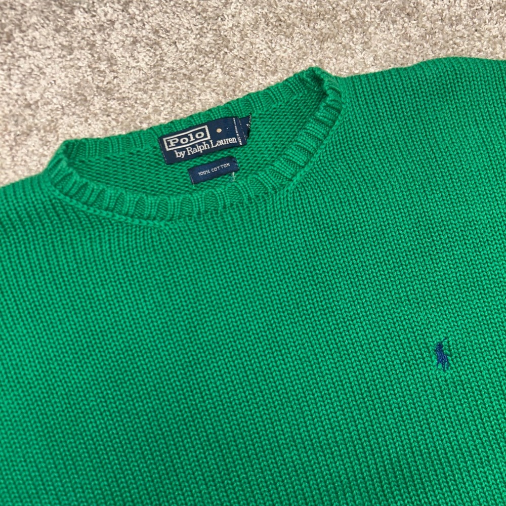 Vintage Polo Ralph Lauren Crewneck Sweater Men Size Large Green Cotton Hong Kong - Picture 2 of 8